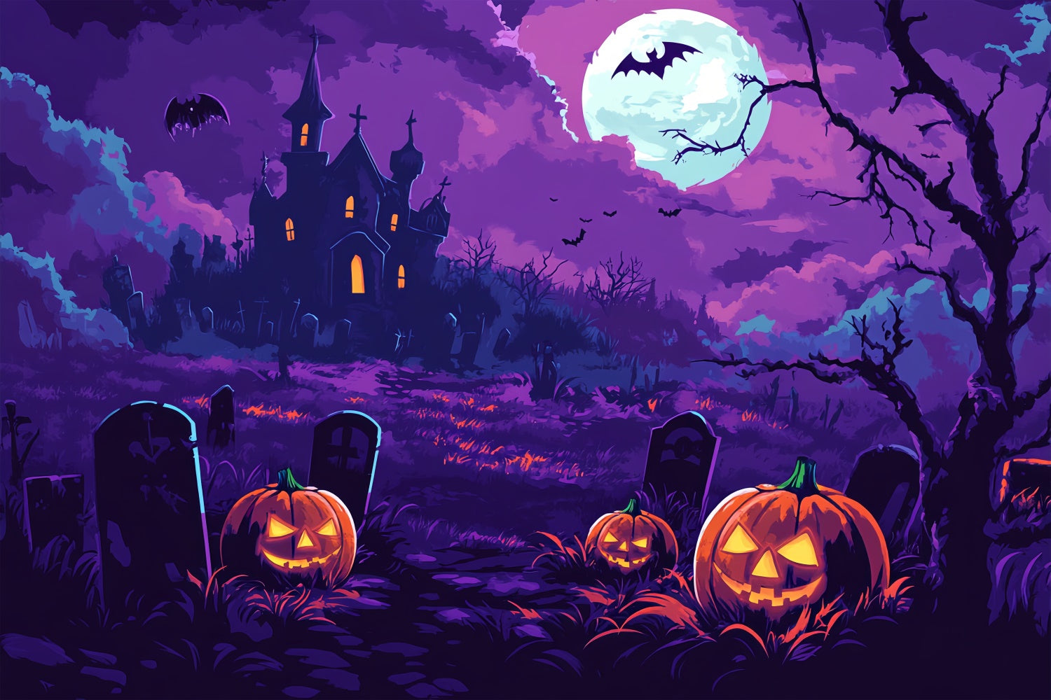 Scary Halloween Backdrop Moonlit Pumpkin Glow Backdrop UK BRP57-96