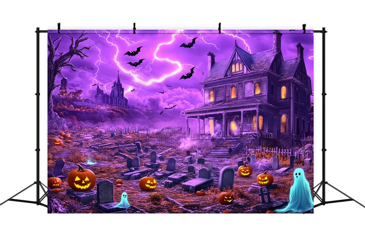 Halloween Graveyard Backdrop Lightning Haunted House Backdrop UK BRP57-97