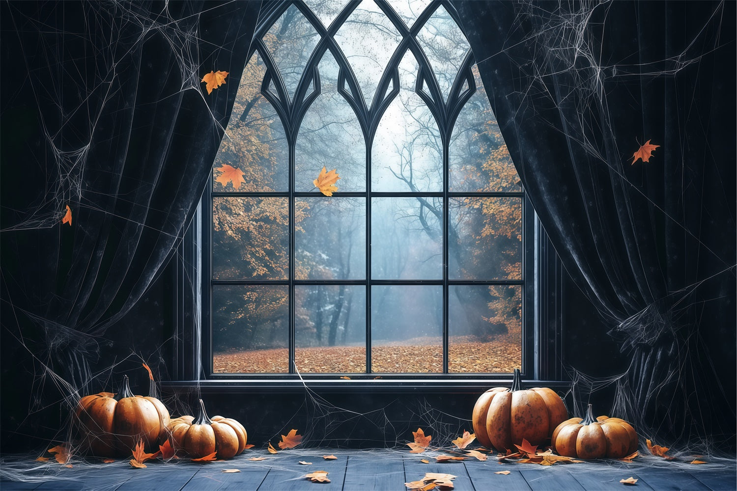 Halloween Backdrop Cobweb Curtains Gothic Window Backdrop UK BRP57-98