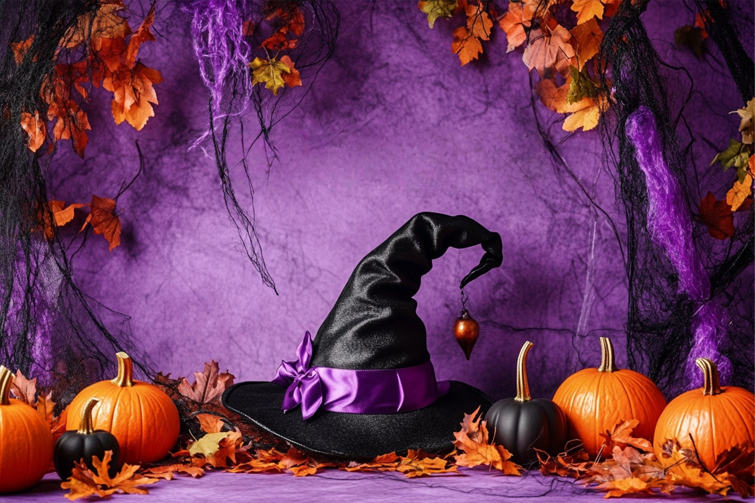 Halloween Photo Backdrop Black Magic Golden Leaves Backdrop UK BRP57-99