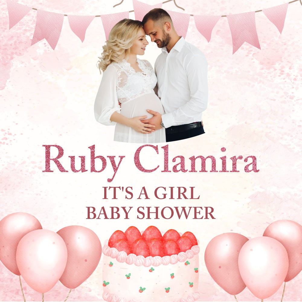 Baby Shower Backdrop Girl Pink Balloon Personalized Backdrop UK BRP6-10