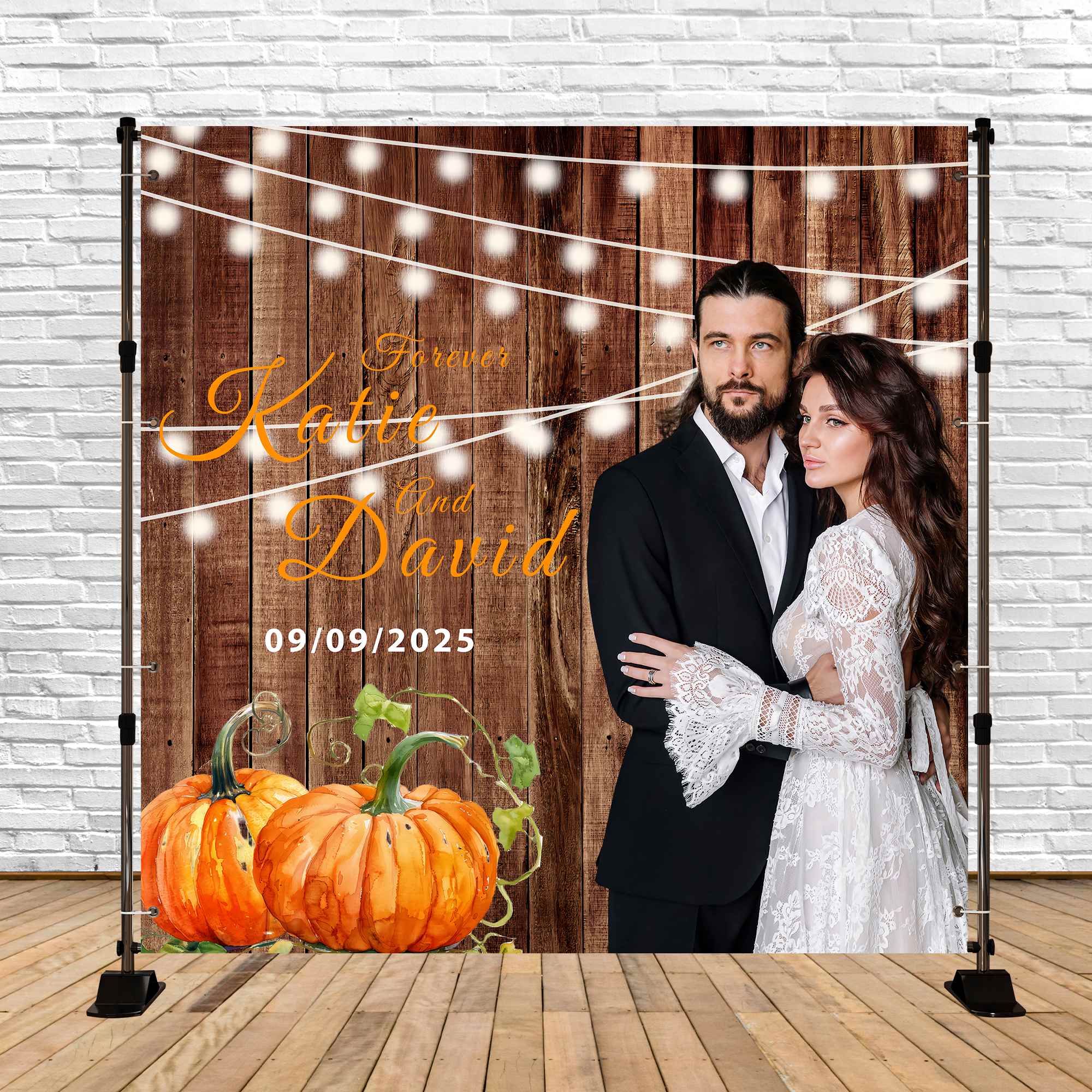 Fall Wedding Backdrop Cozy Lights Pumpkin Customized Backdrop UK BRP6-108