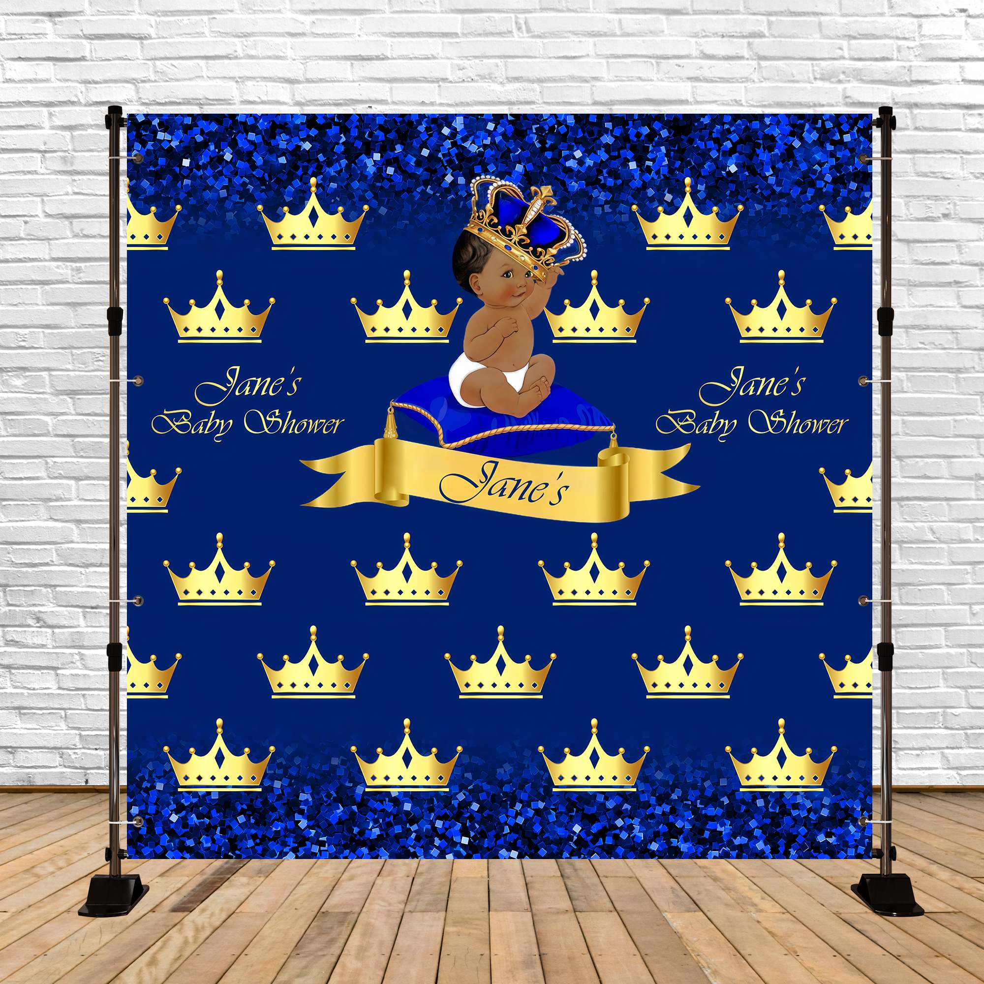 Baby Shower Backdrop Ideas Golden Crown Blue Custom Backdrop UK BRP6-13