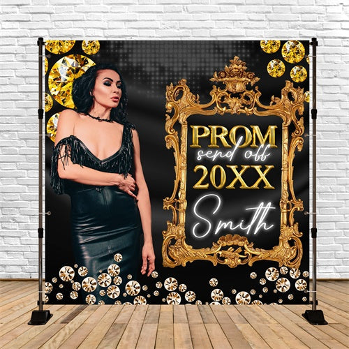 Prom Backdrops Royal Golden Frame Personalized Party Graduation Backdrop UK BRP6-161