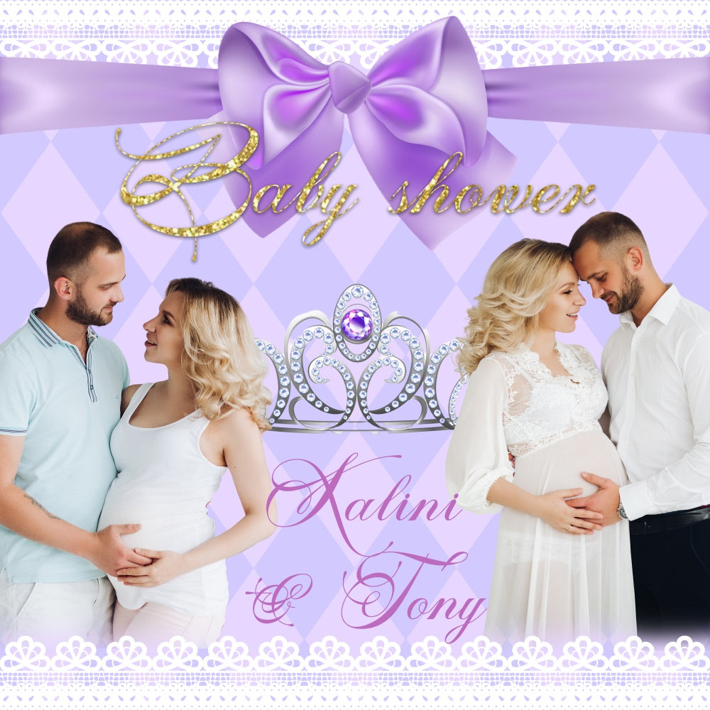 Baby Shower Backdrop Elegant Tiara Violet Personalized Backdrop UK BRP6-207