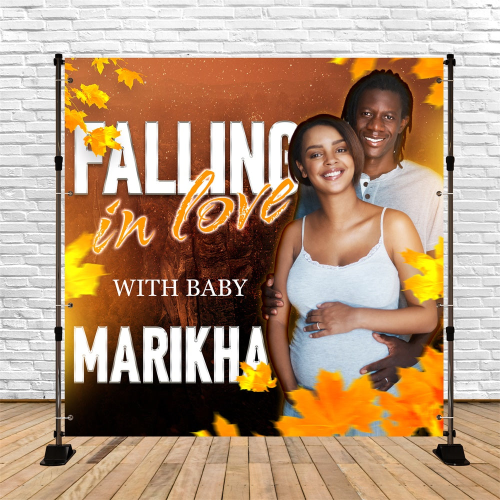 Custom Baby Shower Backdrop Golden Leaves Romance Backdrop UK BRP6-232