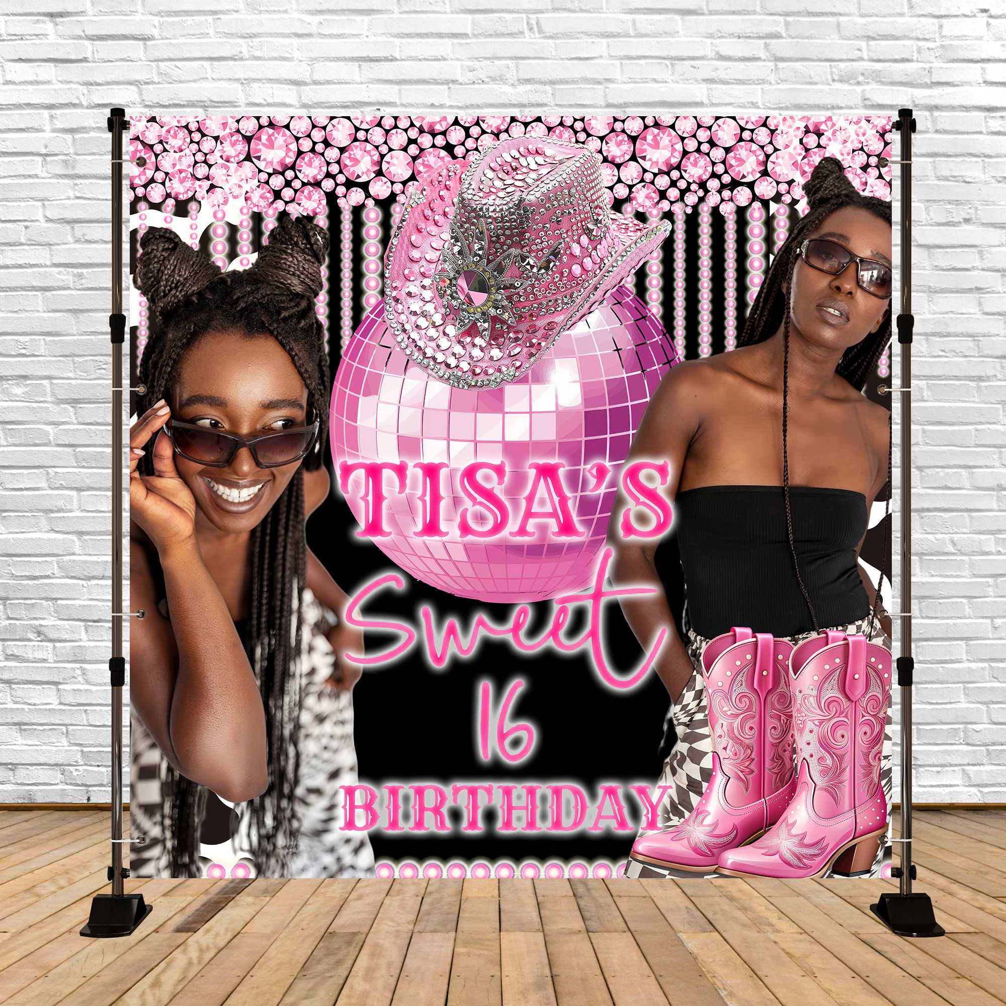 Custom Birthday Backdrops Disco Cowgirl Sweet 16 Backdrop UK BRP6-75