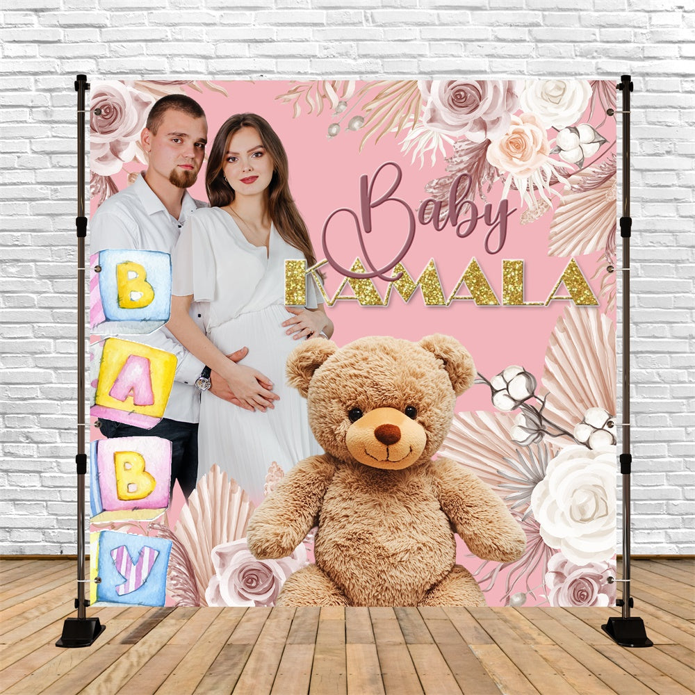 Baby Shower Backdrops Teddy Bear Floral Customized Backdrop UK BRP6-8