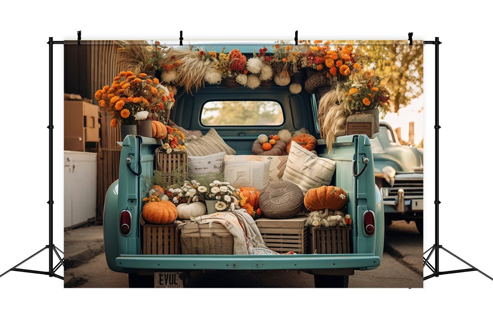 Autumn Forest Leaf Pumpkin Blue Truck Backdrop UK BRP7-101