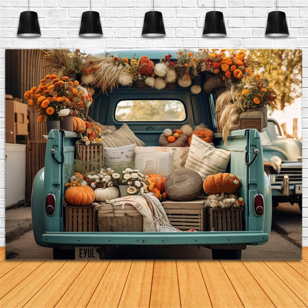 Autumn Forest Leaf Pumpkin Blue Truck Backdrop UK BRP7-101