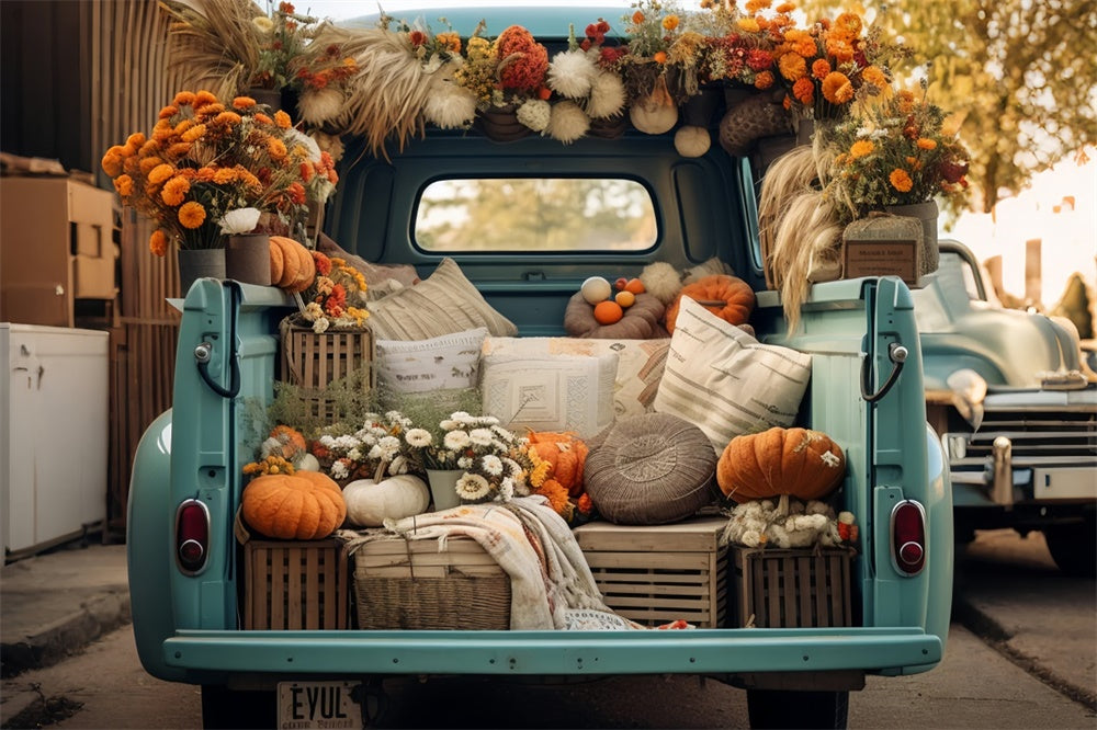 Autumn Forest Leaf Pumpkin Blue Truck Backdrop UK BRP7-101