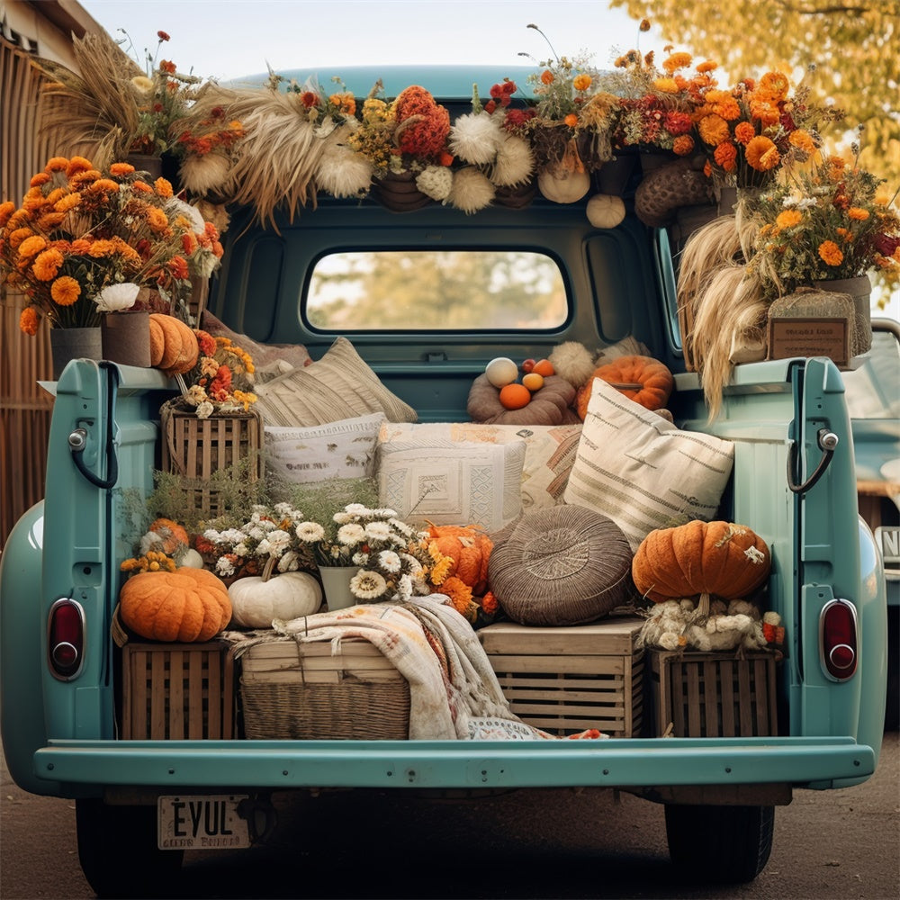 Autumn Forest Leaf Pumpkin Blue Truck Backdrop UK BRP7-101