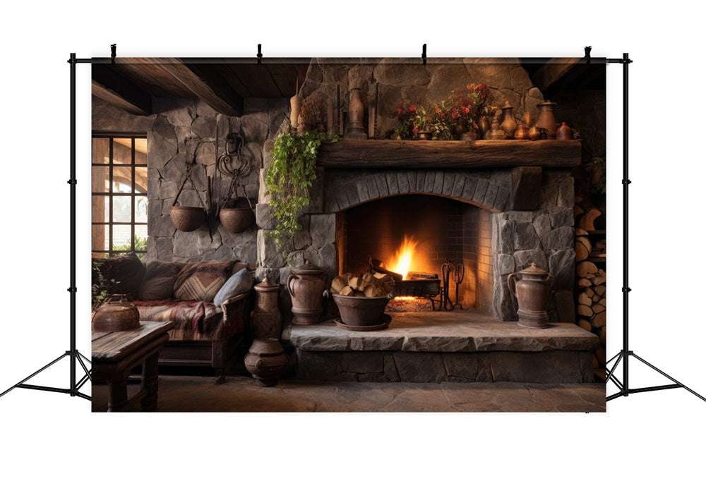 Autumn Fireplace Room Desk Photography Backdrop UK BRP7-103