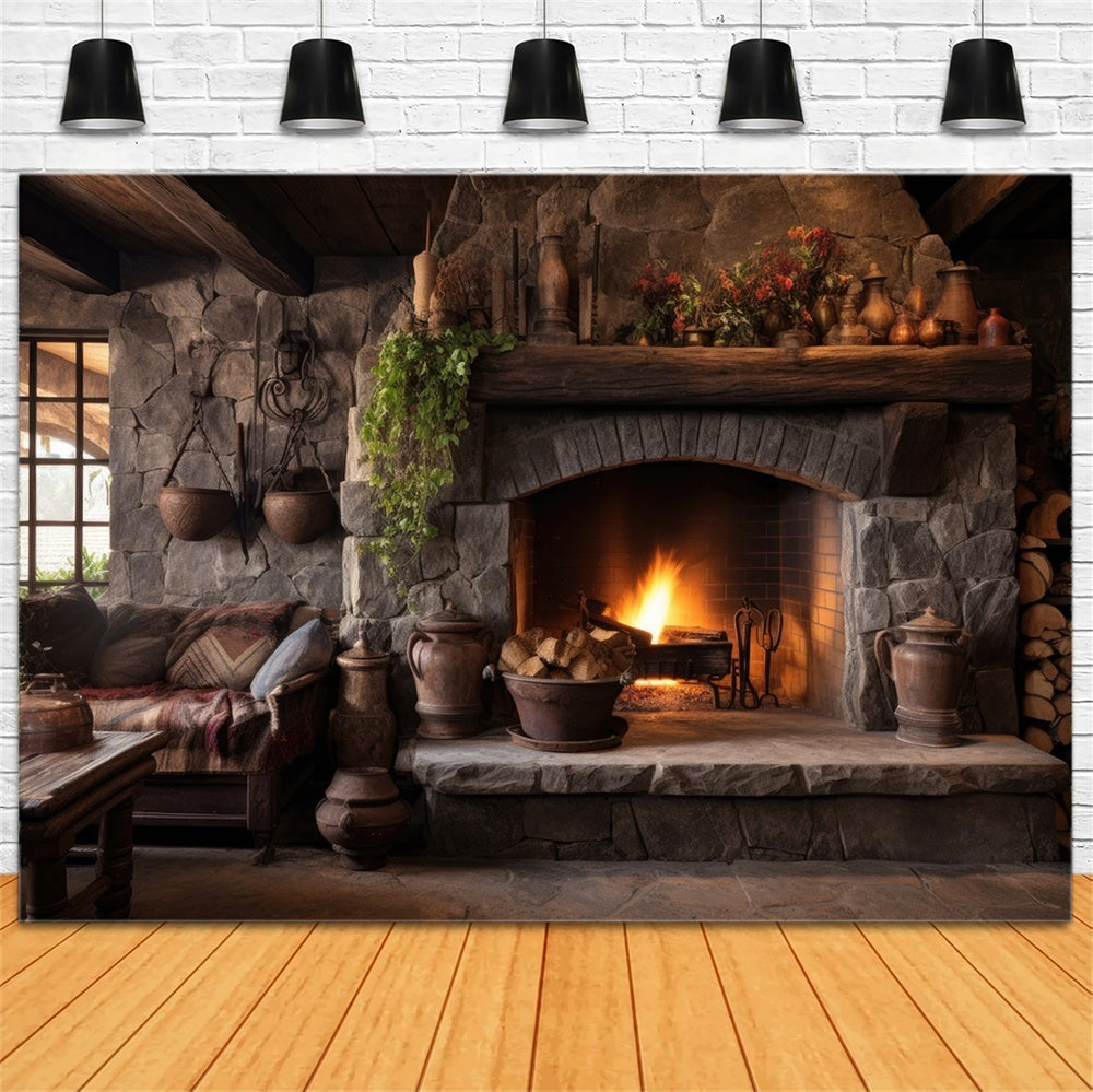 Autumn Fireplace Room Desk Photography Backdrop UK BRP7-103