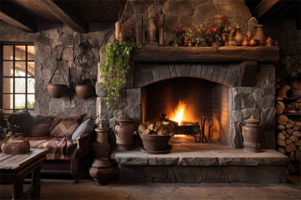 Autumn Fireplace Room Desk Photography Backdrop UK BRP7-103