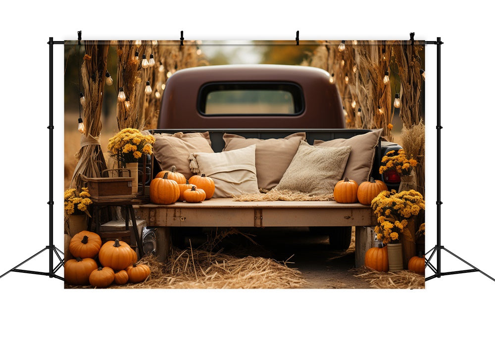 Autumn Flower Pumpkin Pillow Truck Backdrop UK BRP7-105