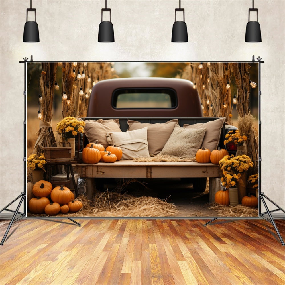 Autumn Flower Pumpkin Pillow Truck Backdrop UK BRP7-105