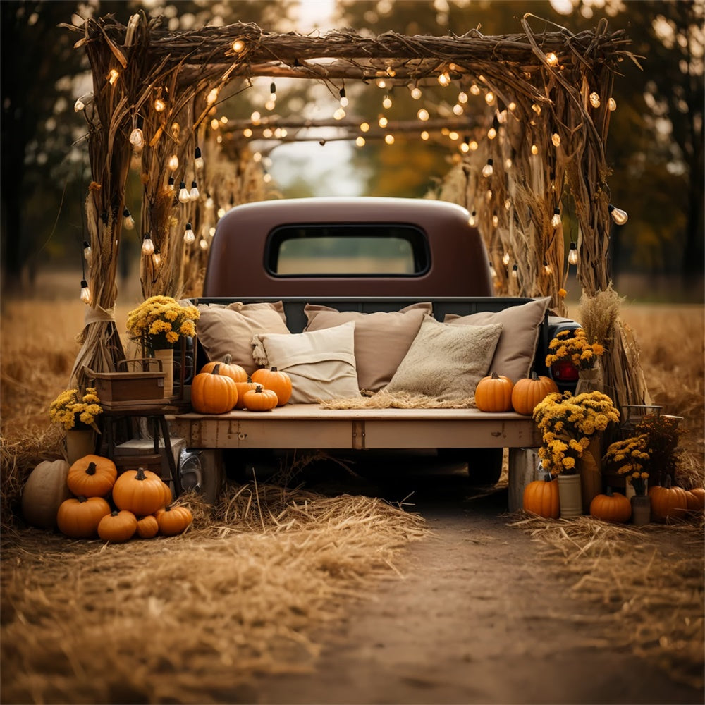 Autumn Flower Pumpkin Pillow Truck Backdrop UK BRP7-105