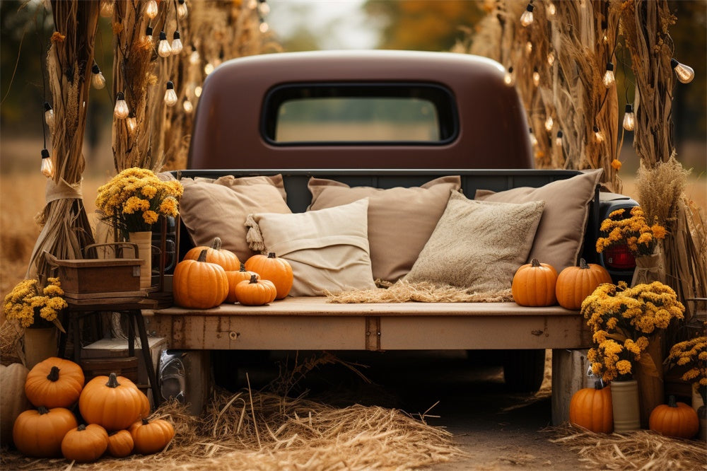 Autumn Flower Pumpkin Pillow Truck Backdrop UK BRP7-105