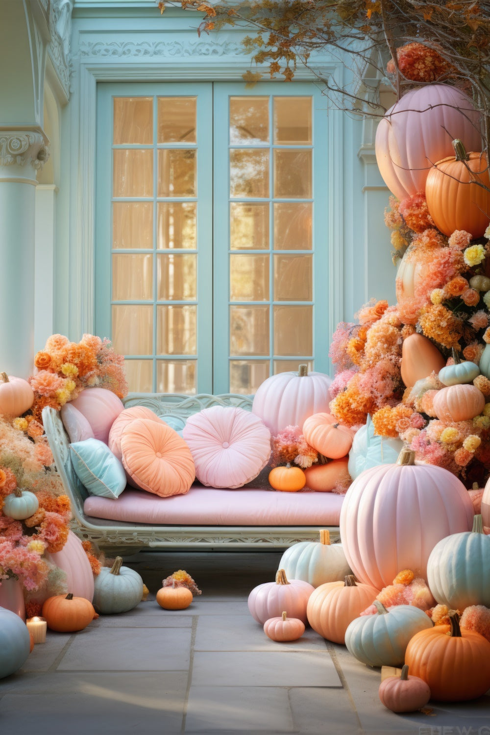 Autumn Colorful Pumpkin Flower Sofa Backdrop UK BRP7-106