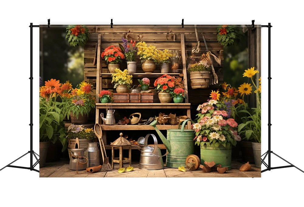 Autumn Flower Tool Shelf Photography Backdrop UK BRP7-107