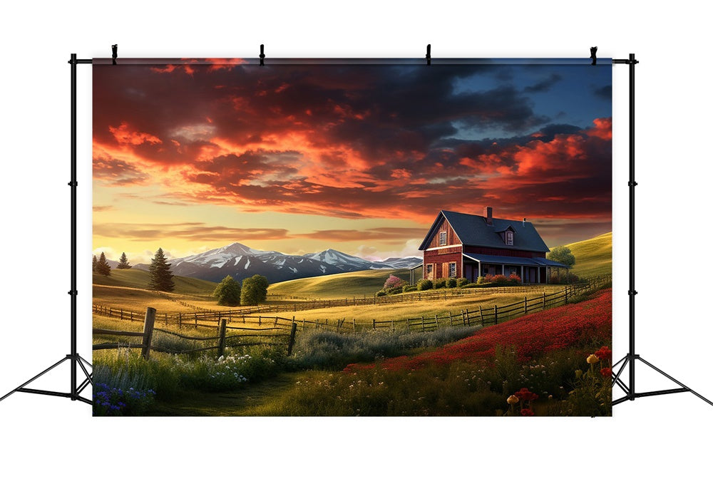 Sunset Red House Farm Autumn Backdrop UK BRP7-108