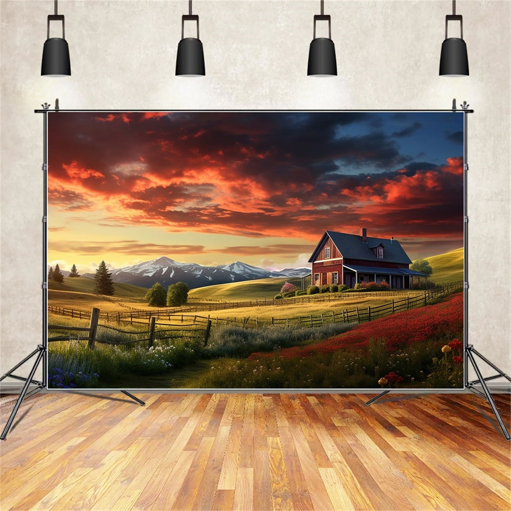 Sunset Red House Farm Autumn Backdrop UK BRP7-108