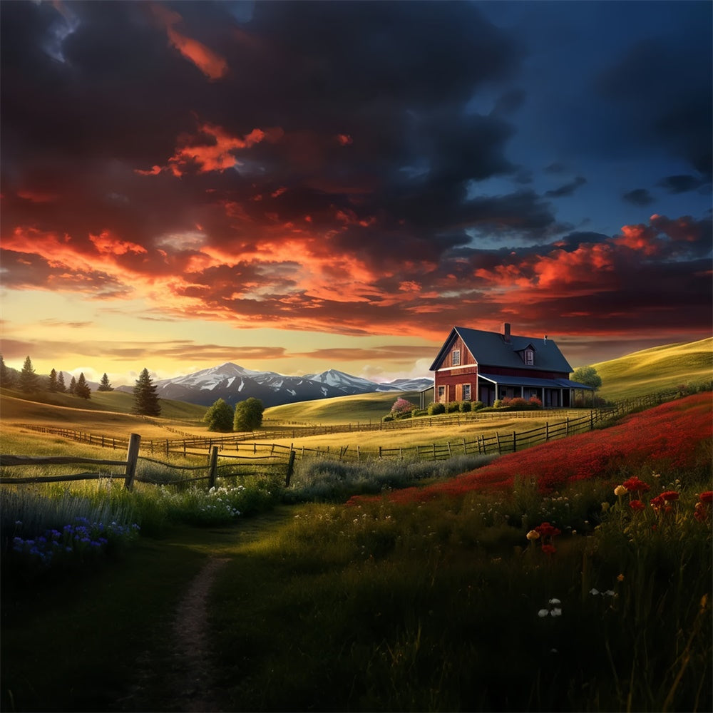 Sunset Red House Farm Autumn Backdrop UK BRP7-108