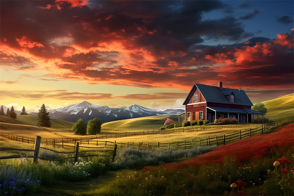 Sunset Red House Farm Autumn Backdrop UK BRP7-108