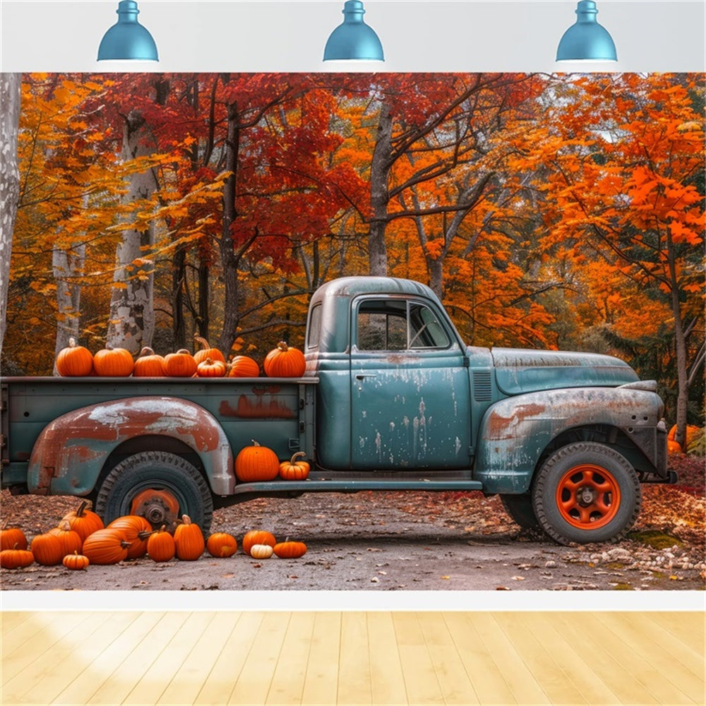 Autumn Maple Pumpkins And Truck Backdrop UK BRP7-112