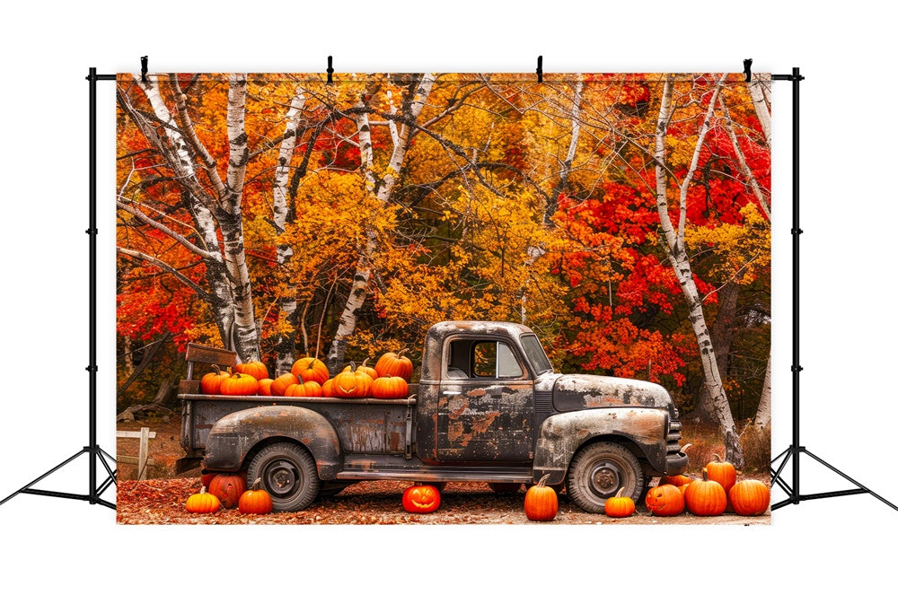 Autumn Maple Forest Old Truck Pumpkins Backdrop UK BRP7-113