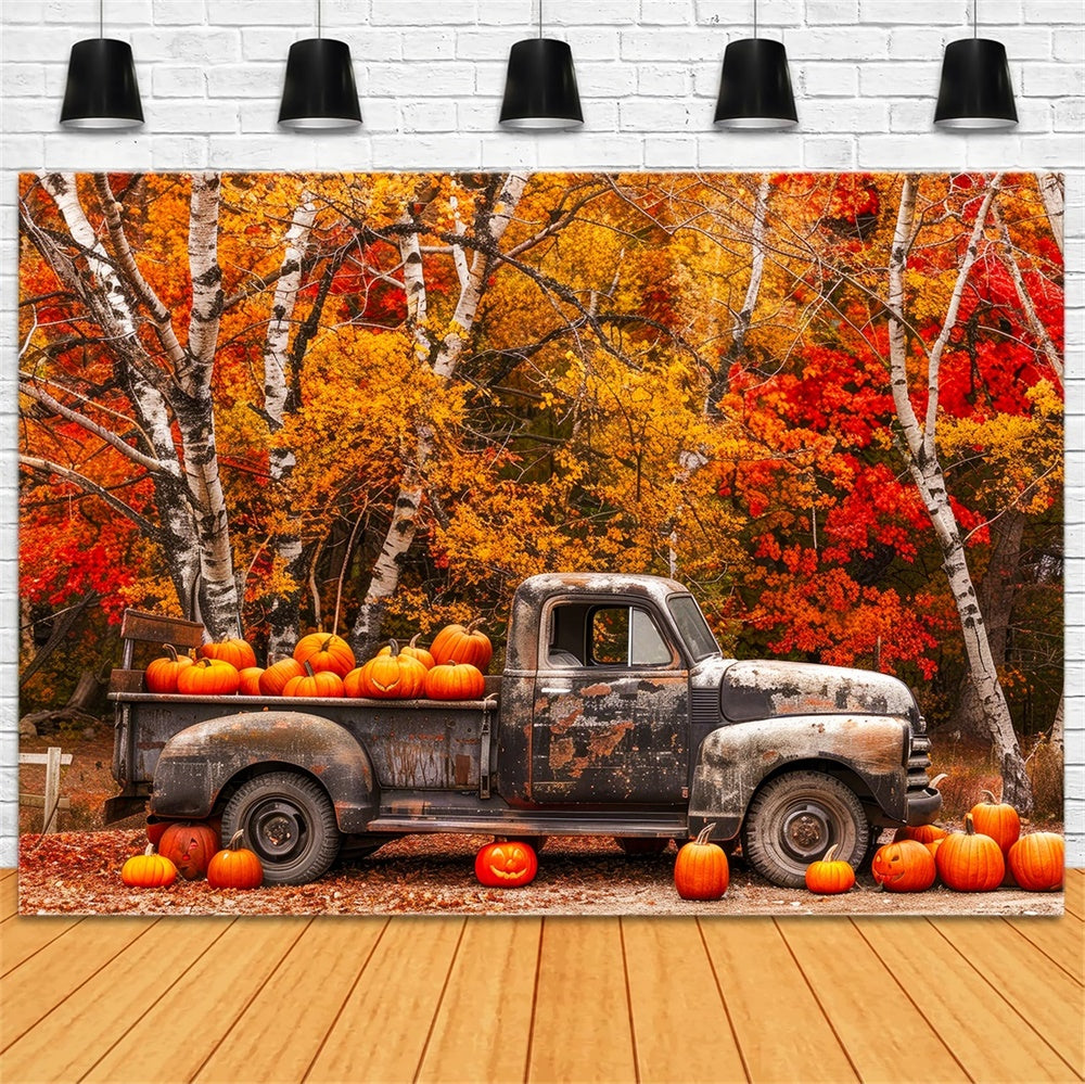 Autumn Maple Forest Old Truck Pumpkins Backdrop UK BRP7-113