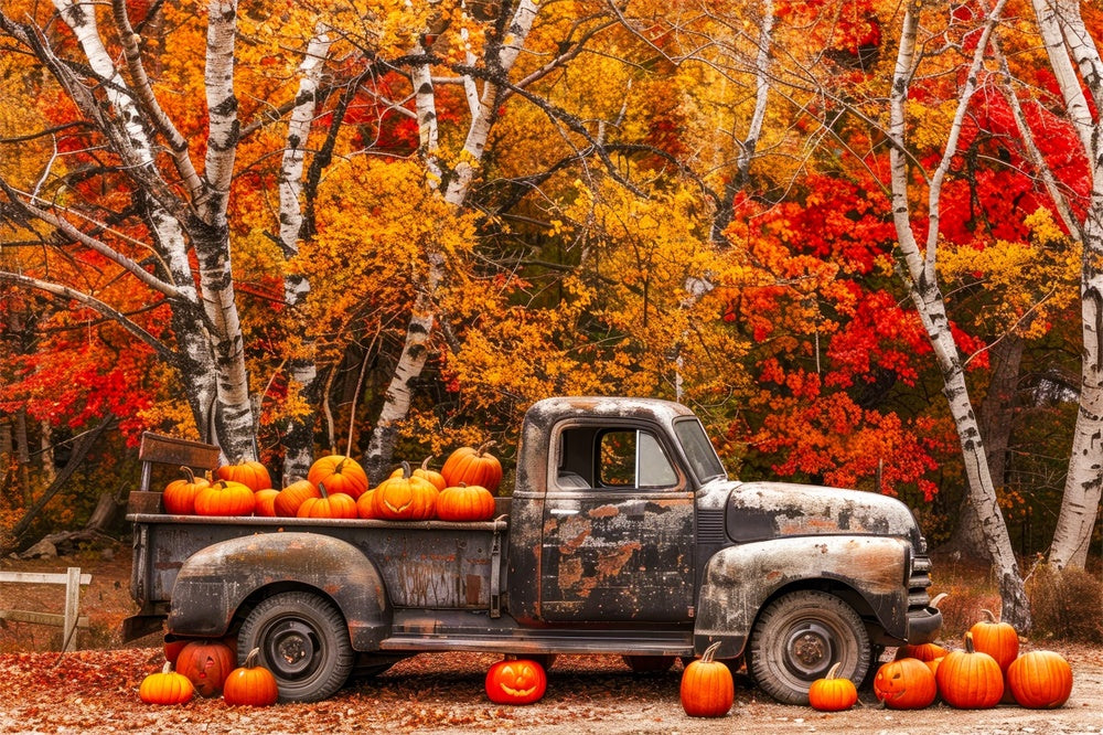 Autumn Maple Forest Old Truck Pumpkins Backdrop UK BRP7-113