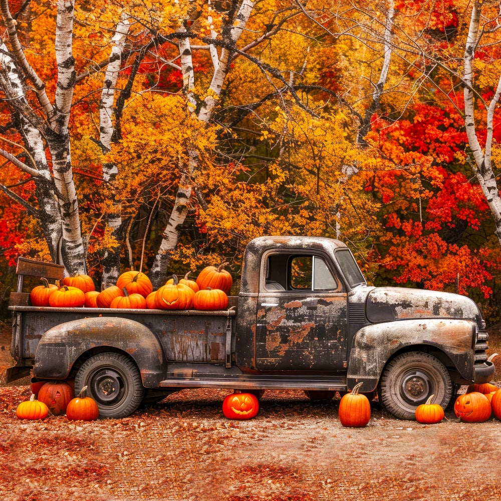 Autumn Maple Forest Old Truck Pumpkins Backdrop UK BRP7-113