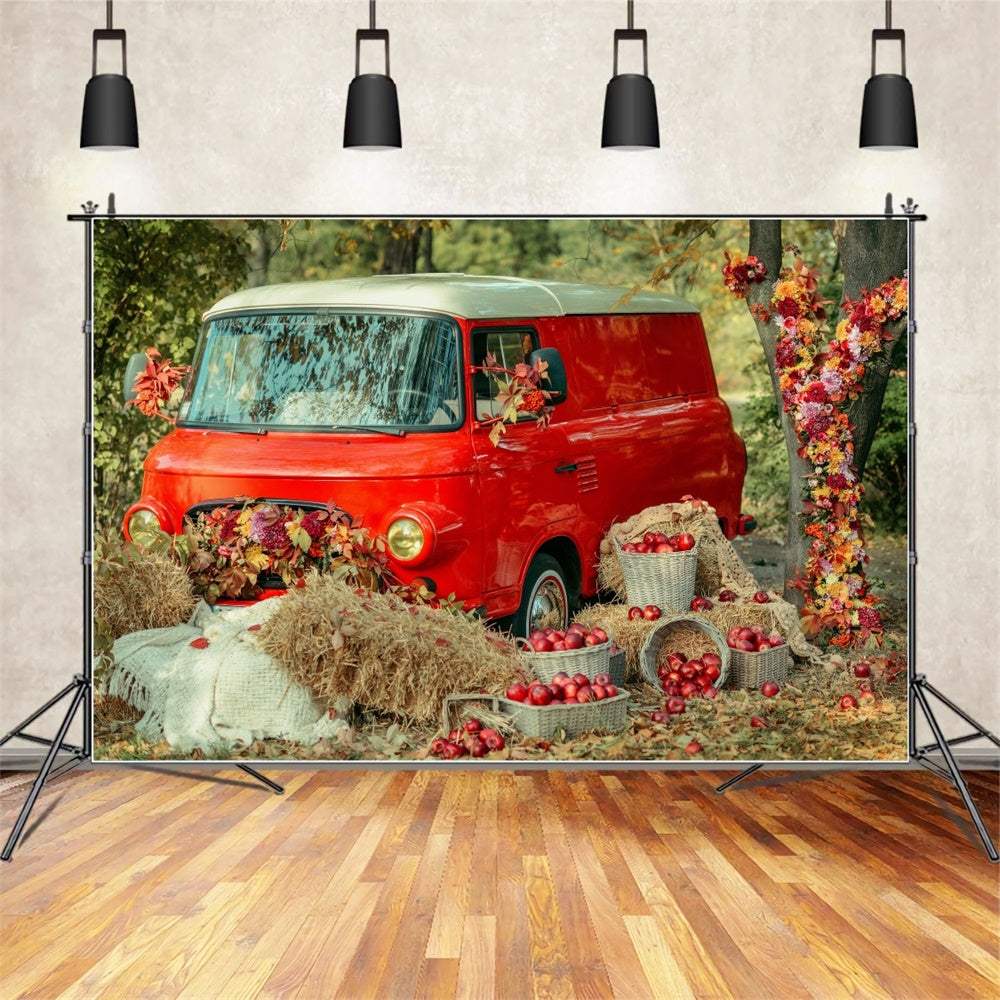 Autumn Leaf Red Car Apple Photography Backdrop UK BRP7-114