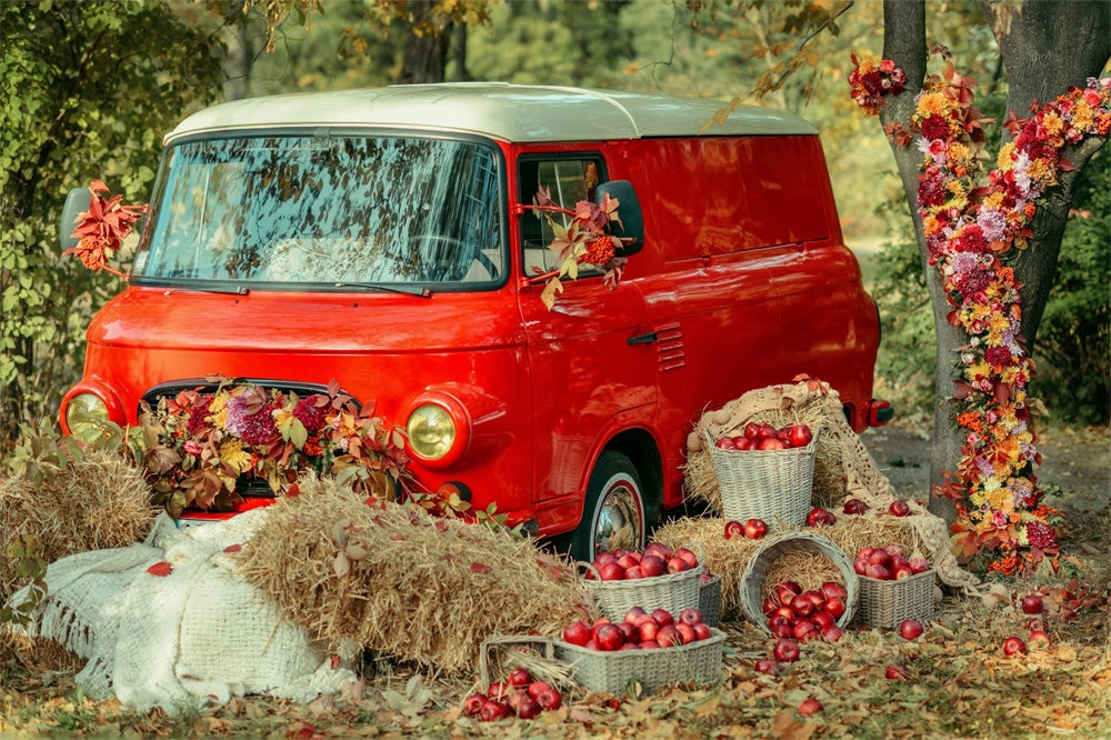 Autumn Leaf Red Car Apple Photography Backdrop UK BRP7-114