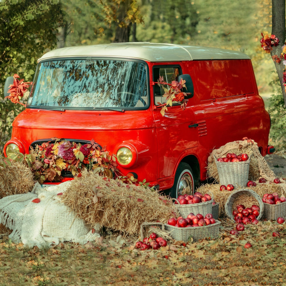 Autumn Leaf Red Car Apple Photography Backdrop UK BRP7-114