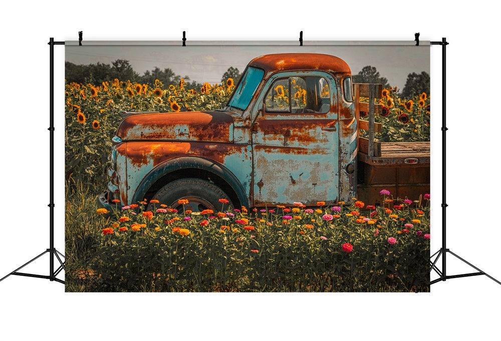 Autumn Sunflower Farm Truck Backdrop UK BRP7-115