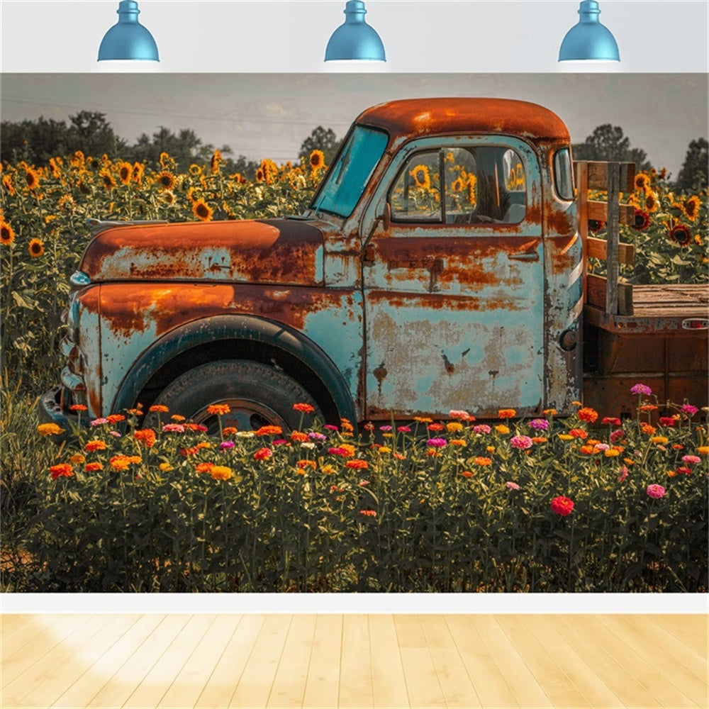 Autumn Sunflower Farm Truck Backdrop UK BRP7-115