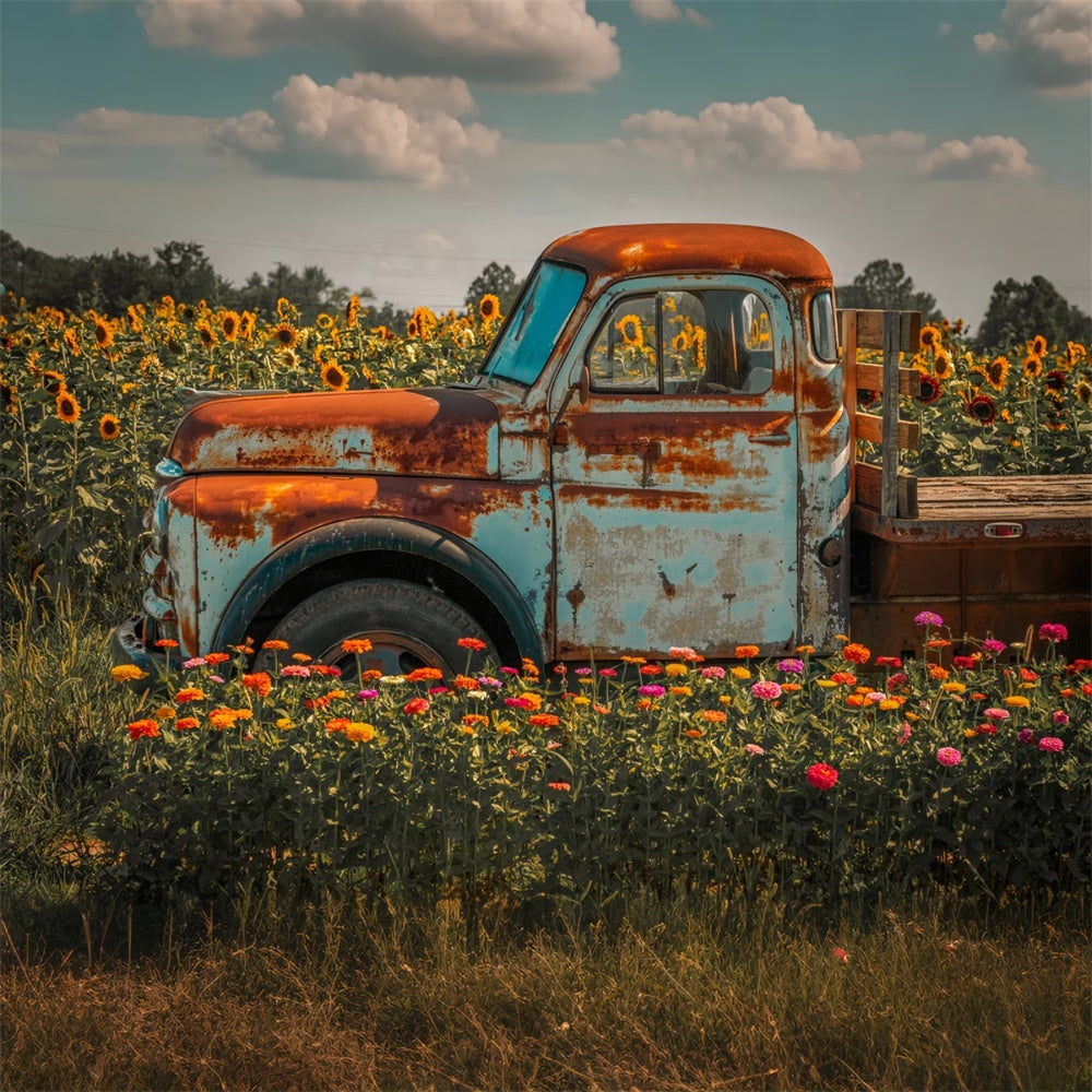 Autumn Sunflower Farm Truck Backdrop UK BRP7-115