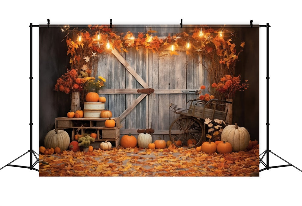 Autumn Wood Barn Door Pumpkins Backdrop UK BRP7-116