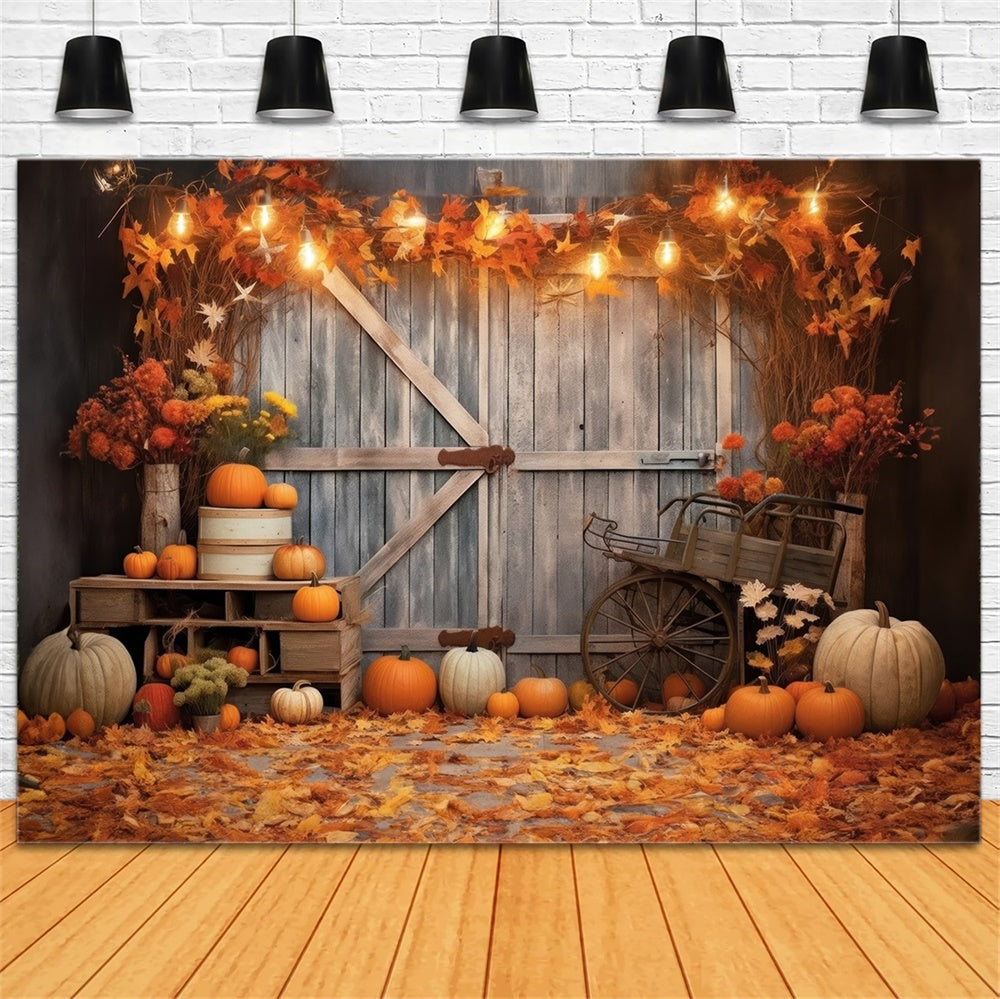 Autumn Wood Barn Door Pumpkins Backdrop UK BRP7-116