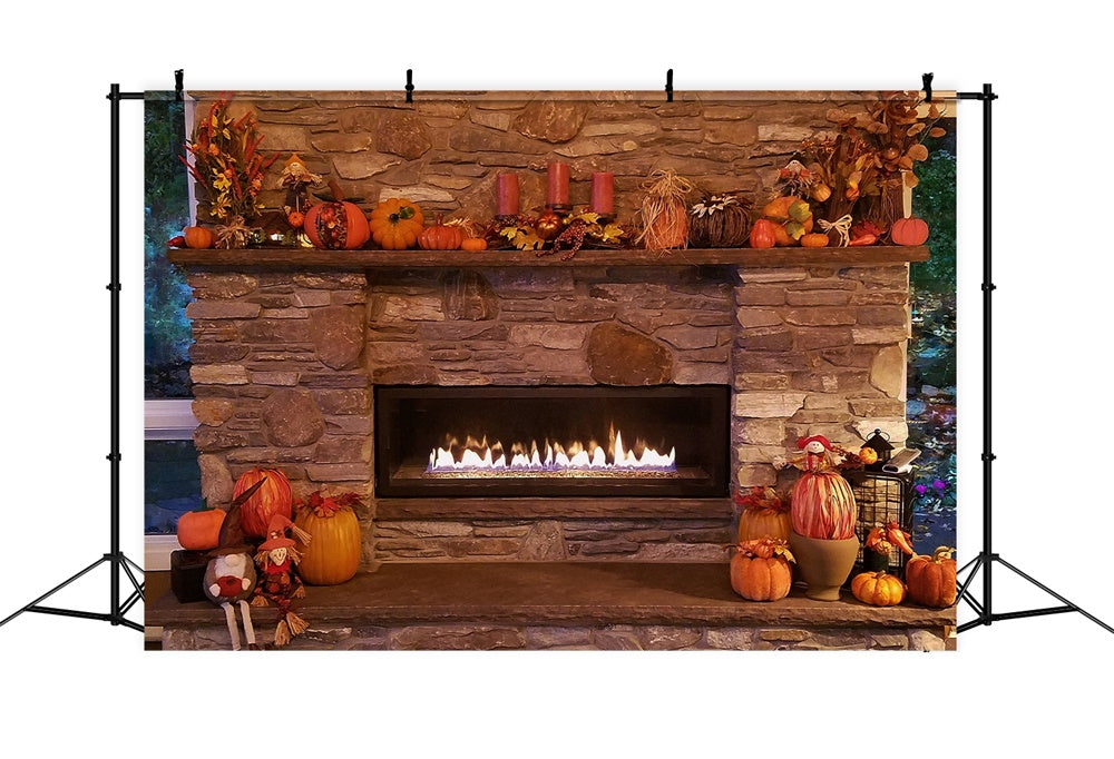 Autumn Pumpkins Fireplace Photography Backdrop UK BRP7-119