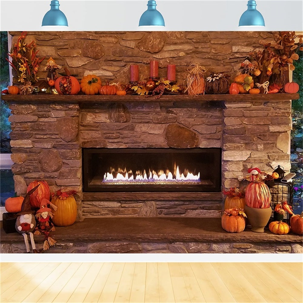 Autumn Pumpkins Fireplace Photography Backdrop UK BRP7-119