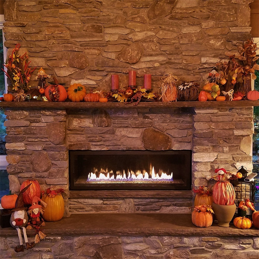 Autumn Pumpkins Fireplace Photography Backdrop UK BRP7-119