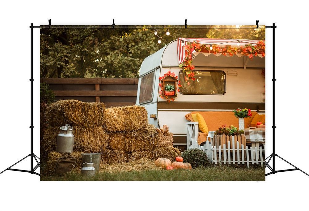 Autumn Maple Leaf White Bus Photography Backdrop UK BRP7-121