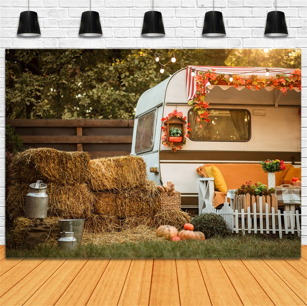 Autumn Maple Leaf White Bus Photography Backdrop UK BRP7-121