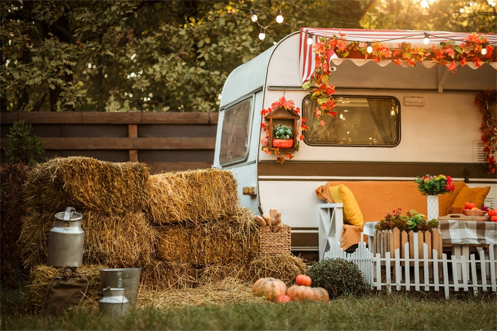 Autumn Maple Leaf White Bus Photography Backdrop UK BRP7-121