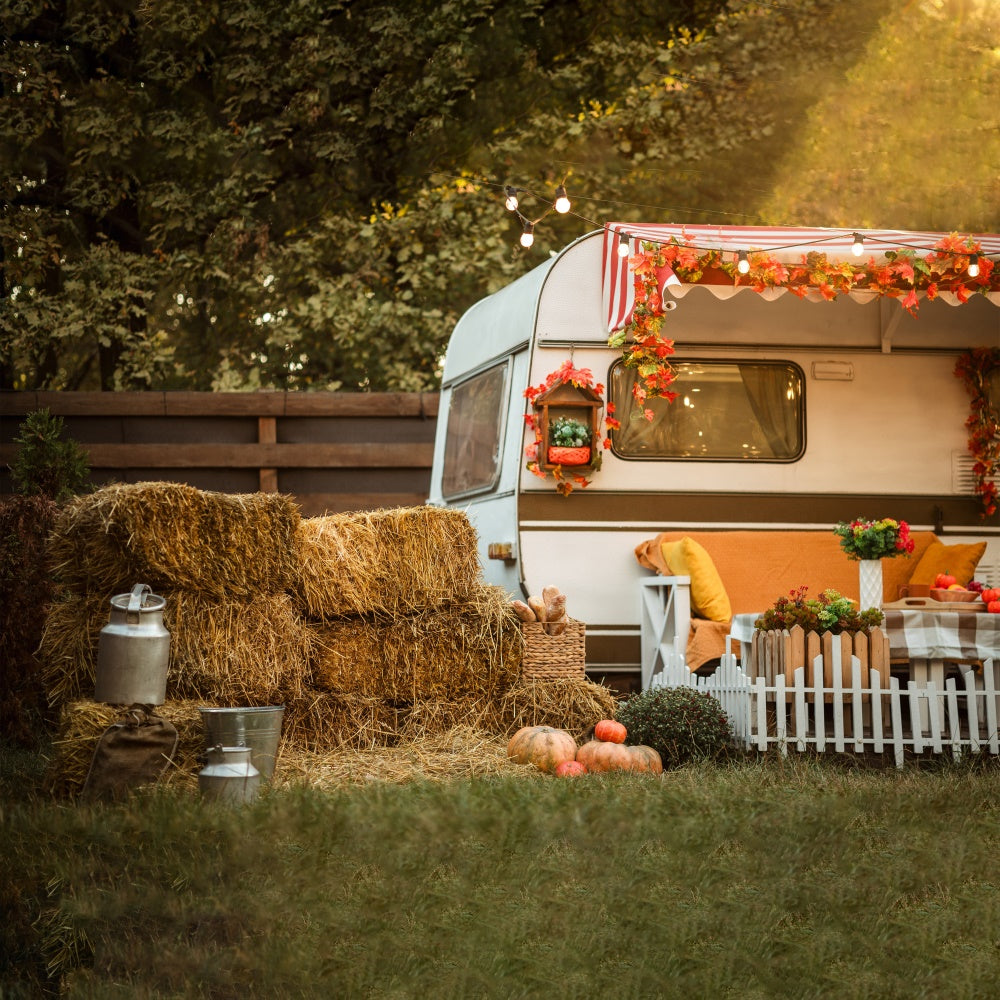 Autumn Maple Leaf White Bus Photography Backdrop UK BRP7-121