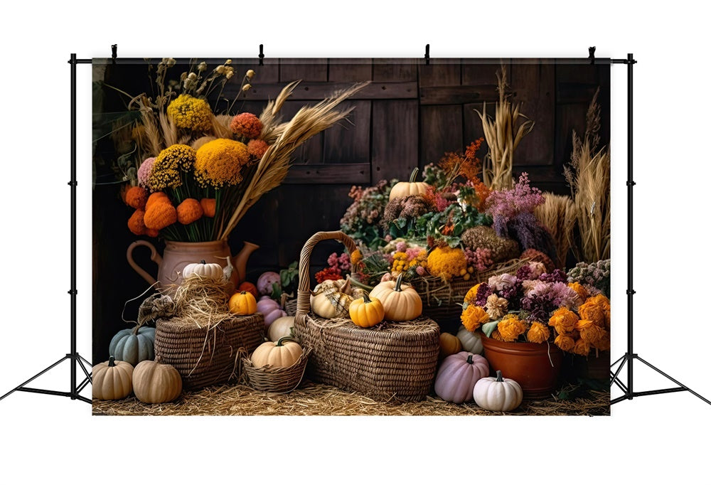 Autumn Pumpkin Reed Flowers Photography Backdrop UK BRP7-126